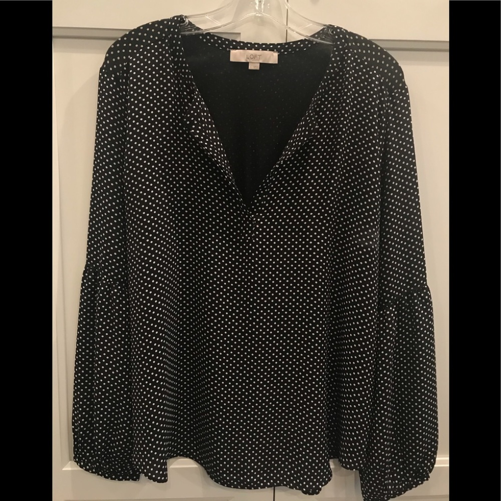 Loft Polka Dot Mixed Media Top Bell Shape Sleeve